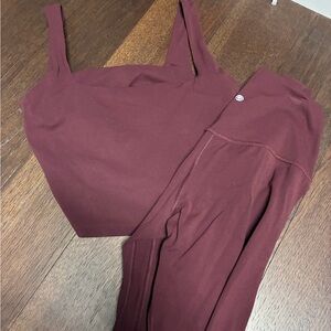 CRZ YOGA Burgundy Seamless Active Leggings & Crop Top Set